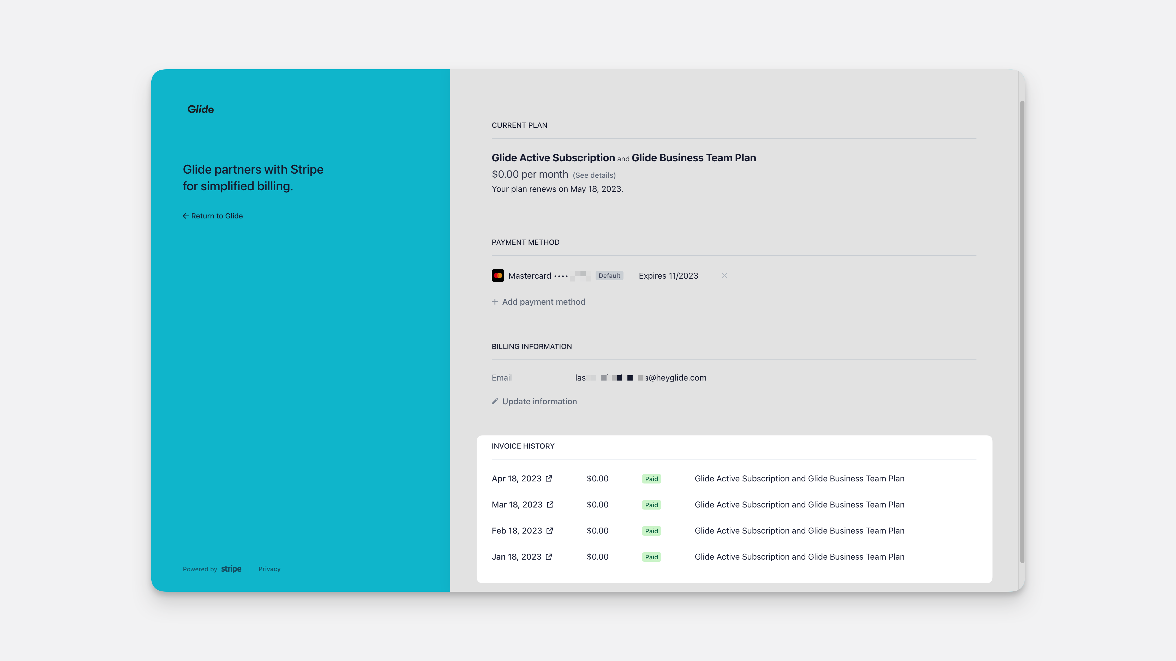 Example for  Billing history